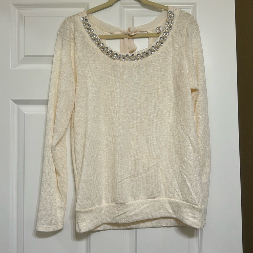 Open back and embellished sweater size Large